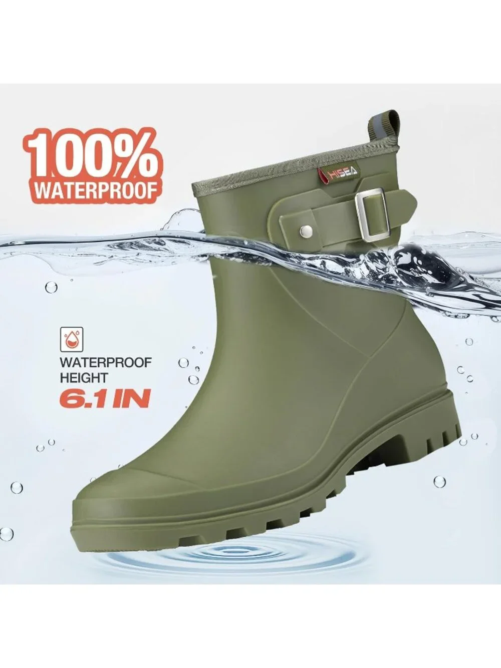 Women's Green Ankle Rubber Non-Slip Mud Lightweight Waterproof Short Rain Boots